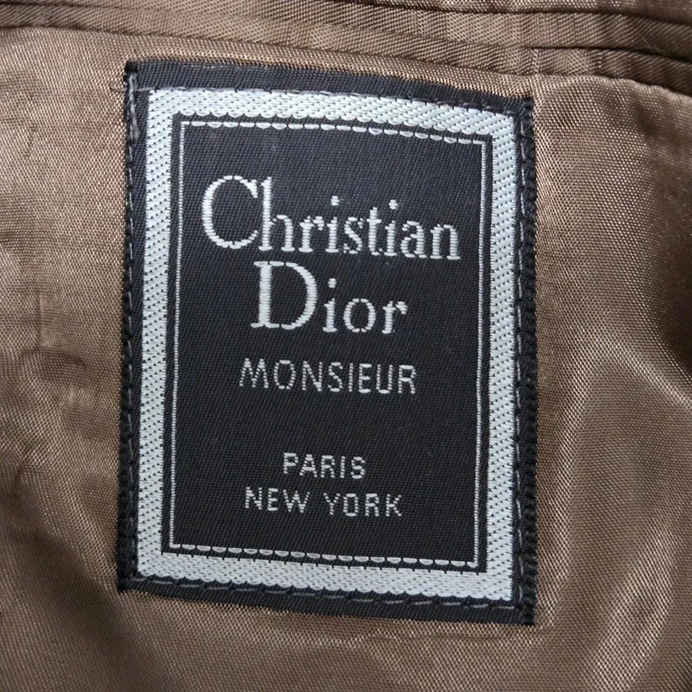 Vtg Christian Dior Monsieur Silk Sport Coat 44R Tweed Herringbone Windowpane Brn
